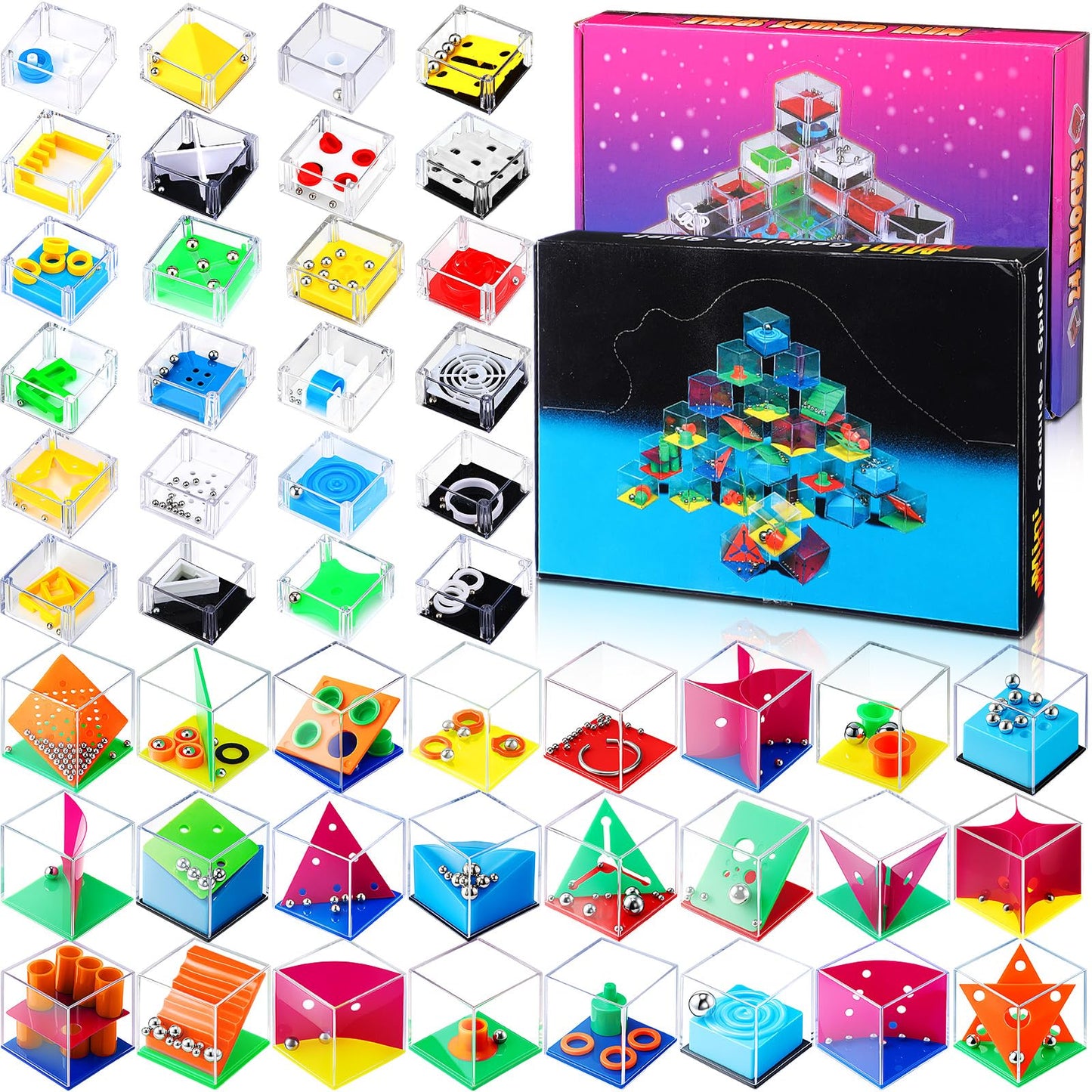 Sumind 48 Pcs Mini Maze Cube Puzzle Box Set, Balance Iq Maze Game 3D Brain Teaser Ball Ideal Prizes Gifts Puzzles Party Favor Ga
