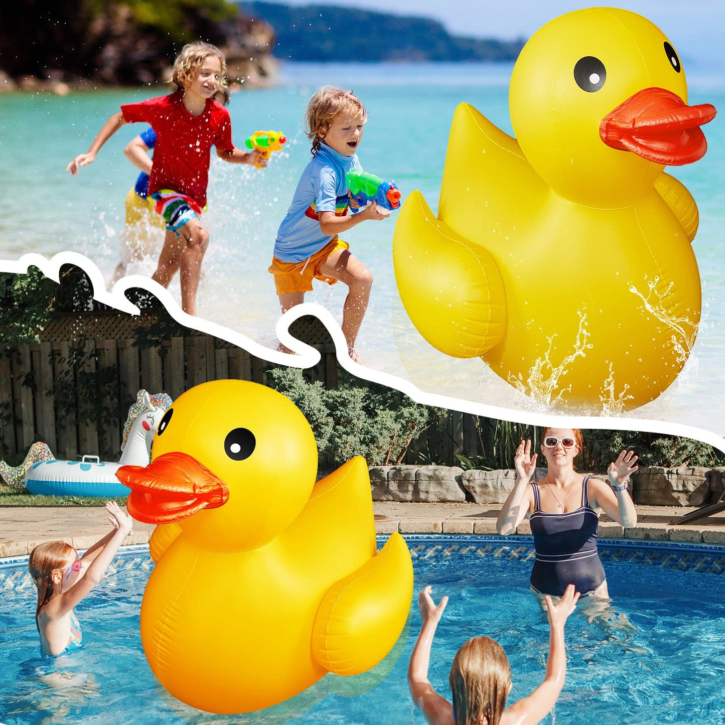 Hungdao 2 Pack 4 Feet Giant Inflatable Duck Huge Rubber Duck Large Blow Up Duck Inflatable Duck Pool Float For Kids Summer Beach Swimming Pool Party Decoration, 48 X 42 X 44 Inch (Yellow)