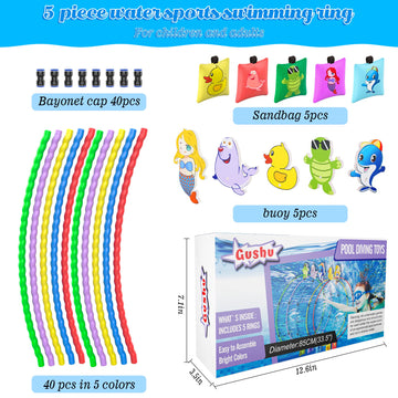 Gushu Diving Toys 15 Pcs Pool Toys For Kids Age 4-8 8-12 Water Swim Thru Rings With Buoys And Sandbags Underwater Training Progr