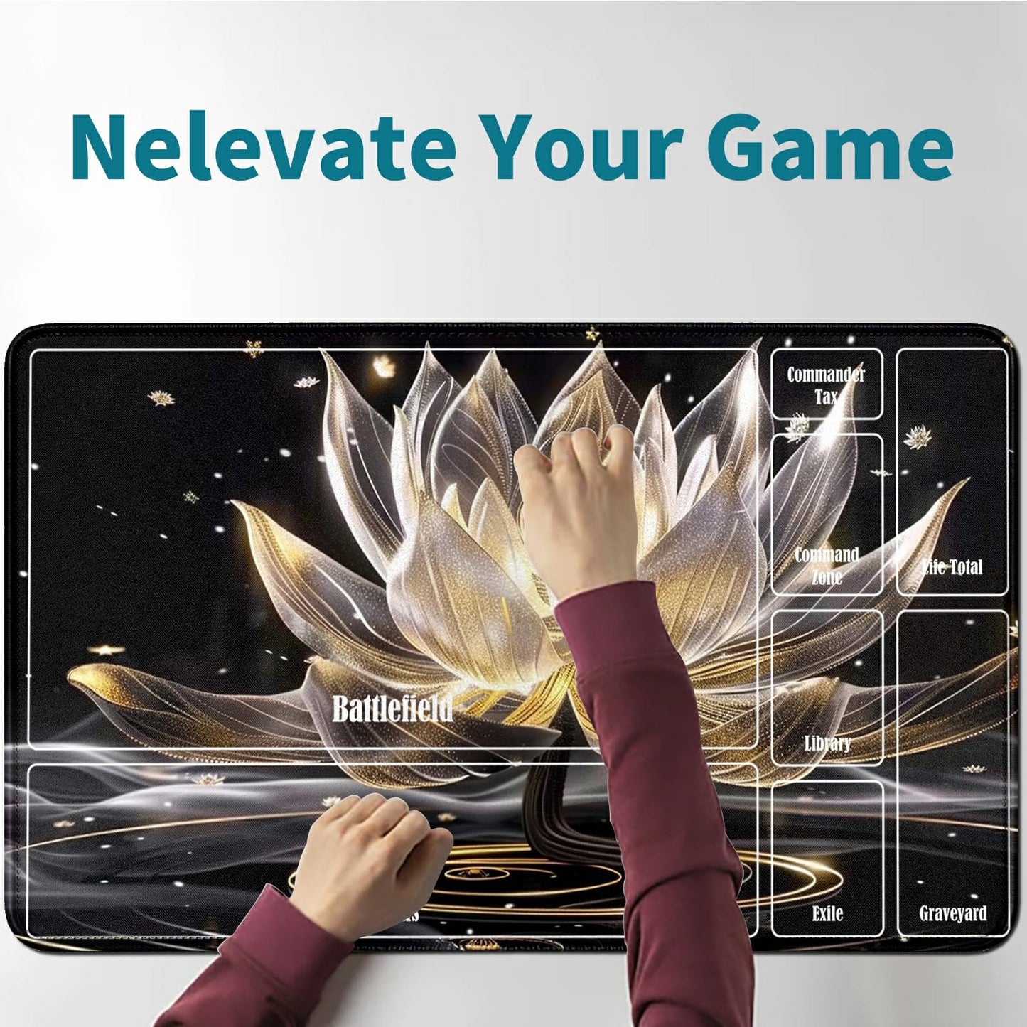 Rwutytiul Lotus Card Playmat 24 X 14 Inch With Tube Bag, Card Gameplay Mat With Zones Commander Deck Board Mtg Rpg Ccg Tcg Card