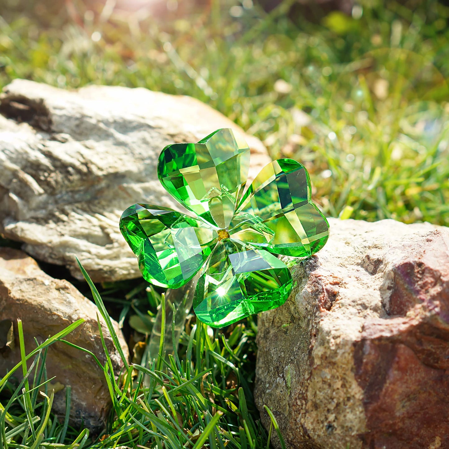 Hdcrystalgifts Crystal Flower Dreams Four-Leaf Clover Figurine Collectibles Green Crystal Glass Statue Ornament Lucky St Patricks Day Gift For Women Car Table Shelf Decorations,Green
