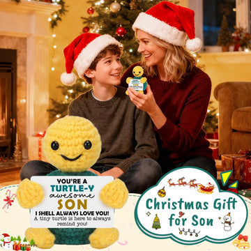 Christmas Son Gifts from Mom Dad Stocking Stuffers Birthday Gifts for Son Teens mature-themed Kids Best Step Bonus Son in Law Ever Gift Present Funny Small Cute Handmade Positive Animals Crochet Turtle