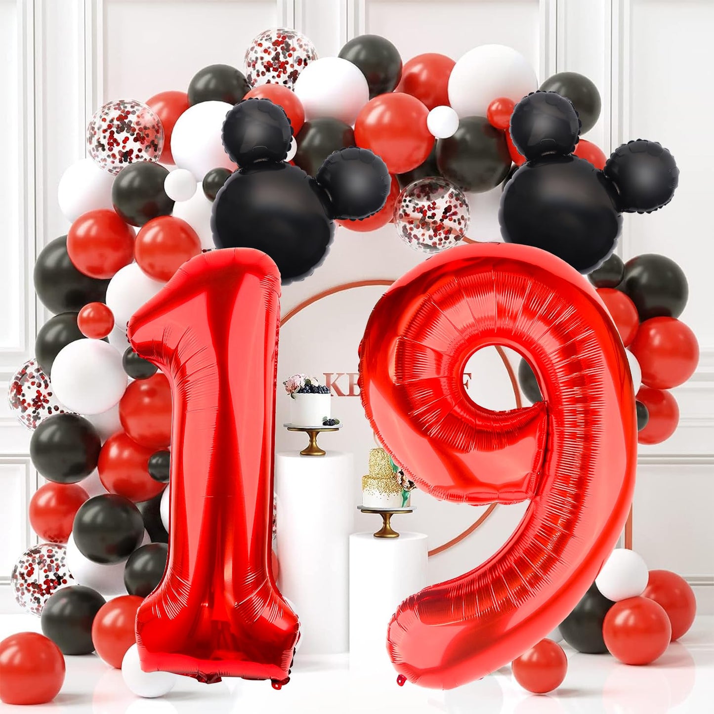 Mouse Number 9 Balloon 40 Inch Red Number 9 Balloon Mini Mouse Head Balloon Large Number 9 Balloon Black Red For 9Th Mouse Themed Birthday Baby Shower