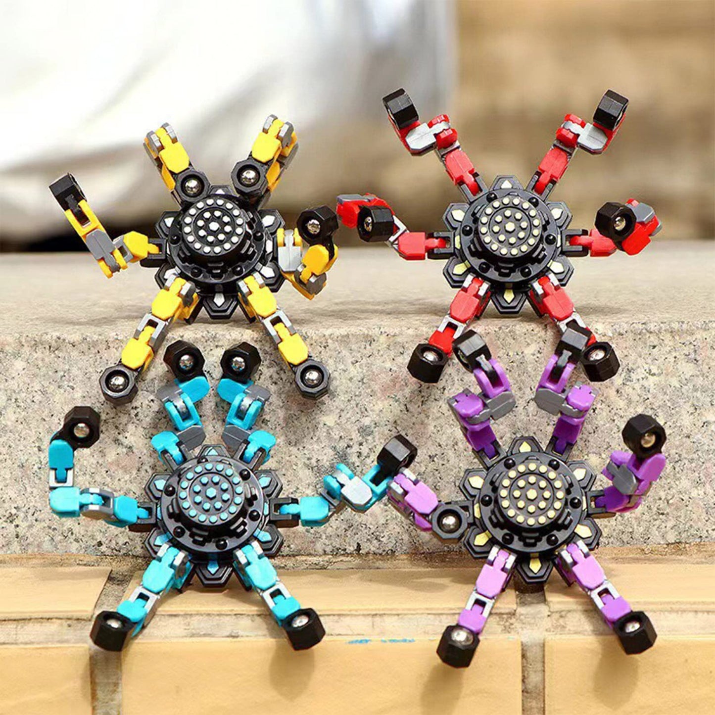 Tozong 4 Pcs Fidget Spinner Sensory Toys,Creative Top Spinning Stress Relief Hand Toy,Transformable Chain Mechanical Spiral Twis
