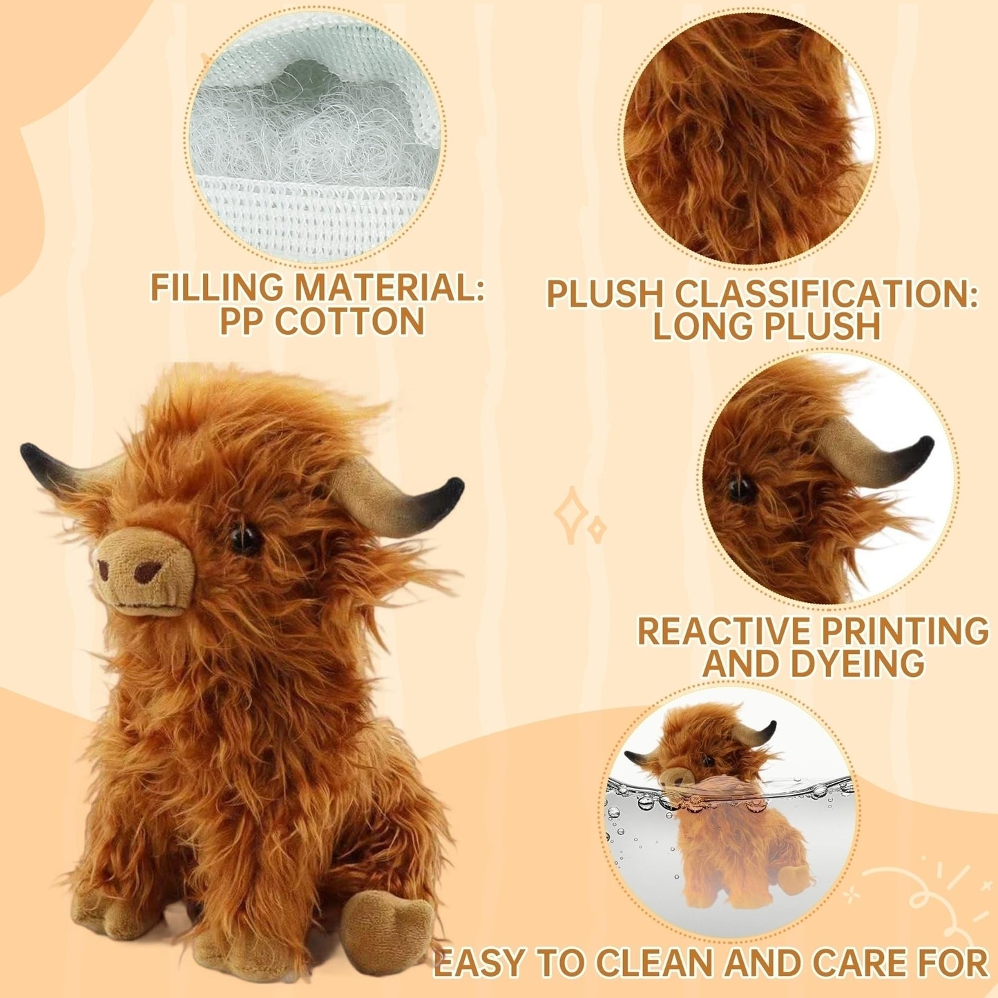 Highland Cow Stuffed Animal Highland Cow Plush for Kid Girls Boys Realistic Scottish High Land Cows Plush Toys Fluffy Juguetes De Peluche Cattle Gift for Birthday Christmas Valentine 10.5 inch Brown