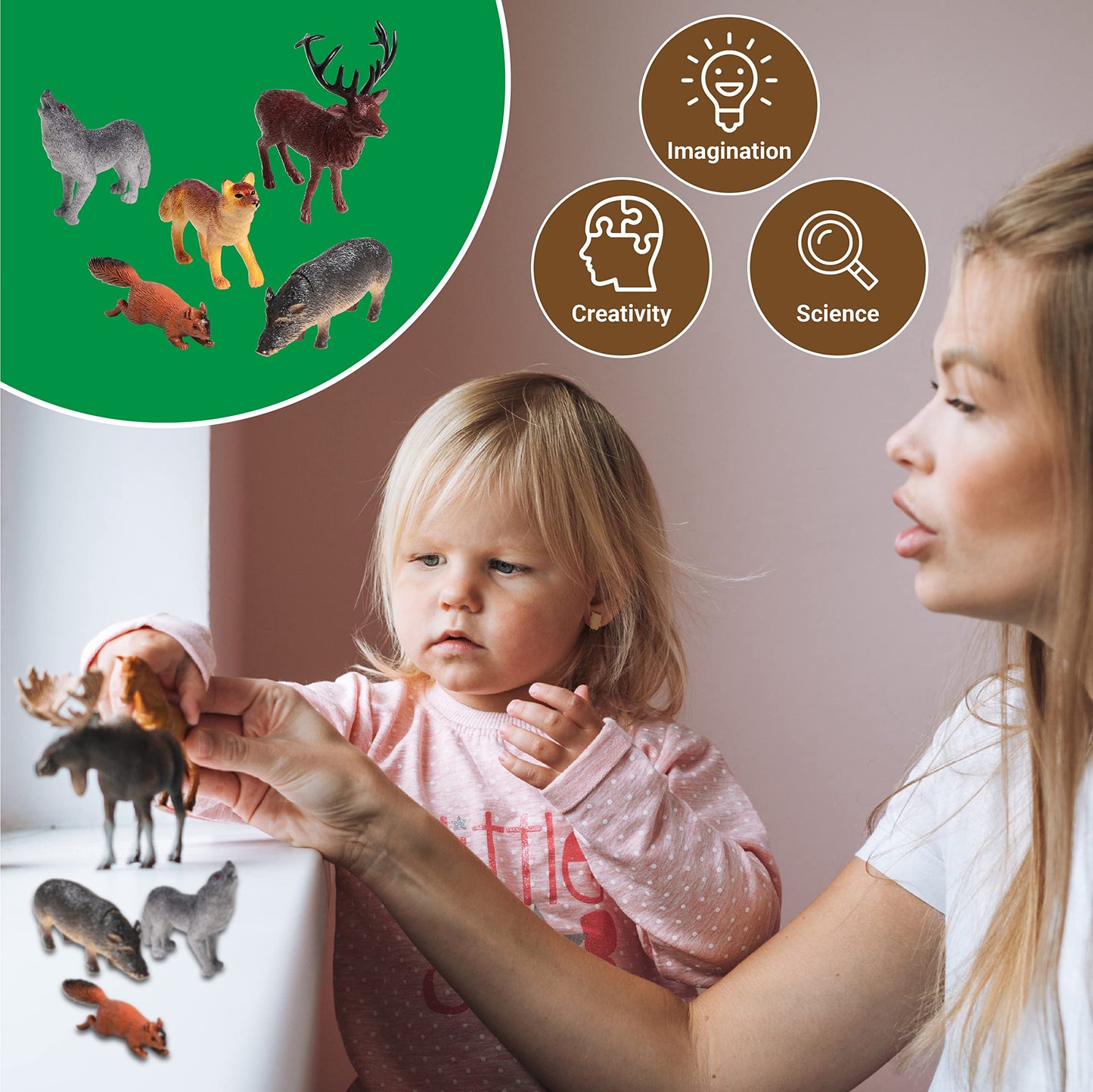 U.S. Toy Woodland Animals Figurines, Assorted Forest Animals Figures, Styles And Colors, Lot Of 12, Toys For Kids 3-5 And Older