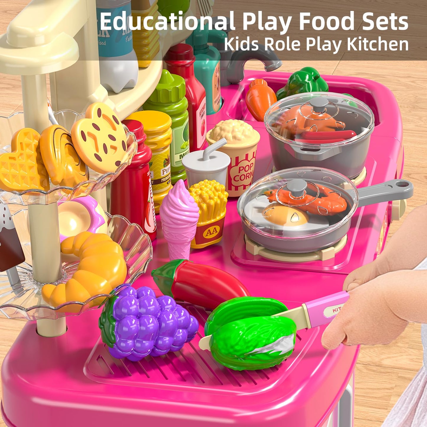MSKOLER Pretend Play Kitchen Toy for Girls Age 3 4 5 6 7 8 - Toy Kitchen Accessories Food Toy for 3 4 5 6 Years Old Girls, Cutti