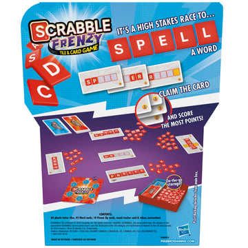 Scrabble Frenzy Tile and Card Game, Fast-Paced Scrabble Game for Family and Kids Ages 8 and Up, Easy to Learn Card Game for 2 to