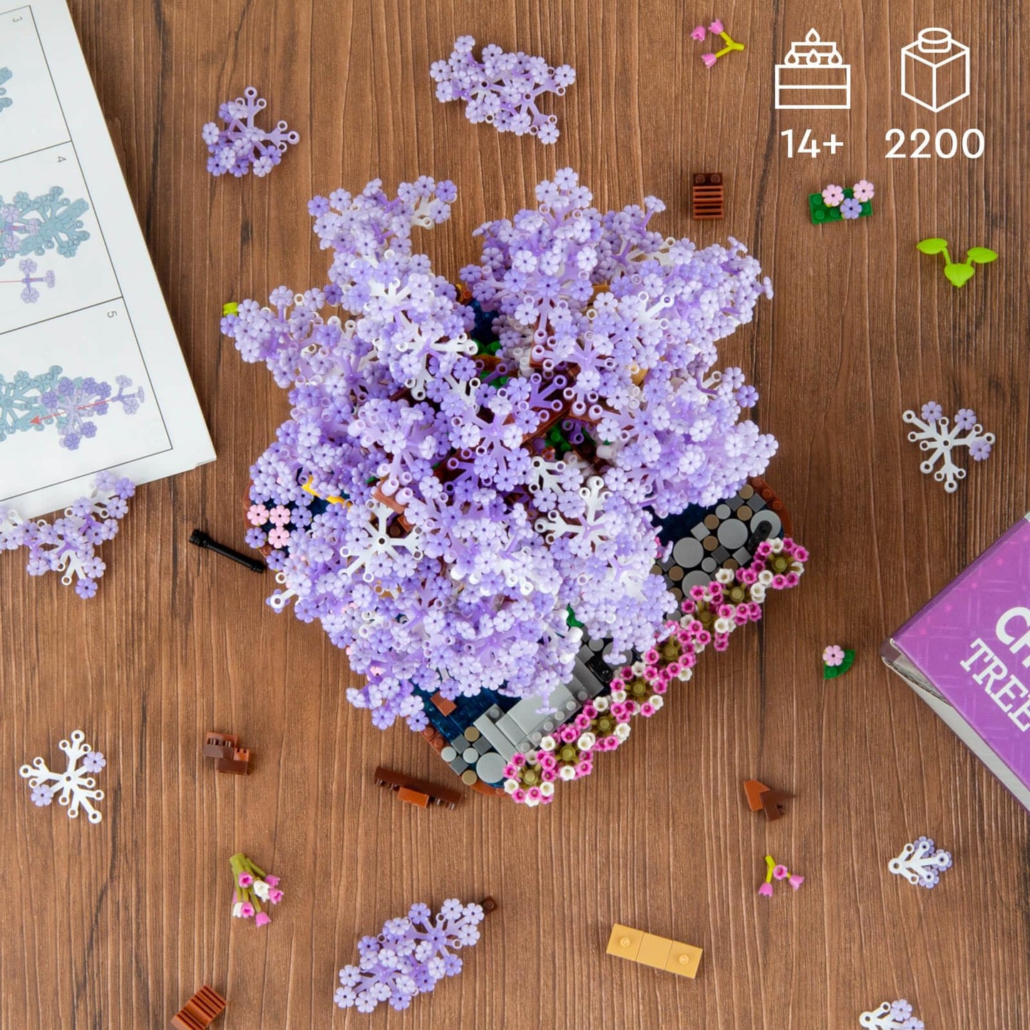 High Godo Cherry Blossom Bonsai Tree Micro Building Set, Japanese Sakura Tree House Model Sets, Flowers House Mini Bricks Building Kit, Creative Toys For Kids Adults 14+ (2200Pcs)