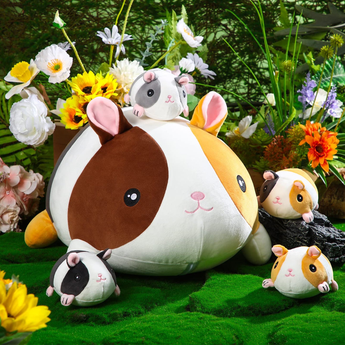 Threan 5 Pieces Guinea Pig Stuffed Animals 14 Inch Mommy Guinea Pig Plush With 4 Cute Baby Soft Toy Set Birthday Gift For Friends Boys Girls Party Supplies