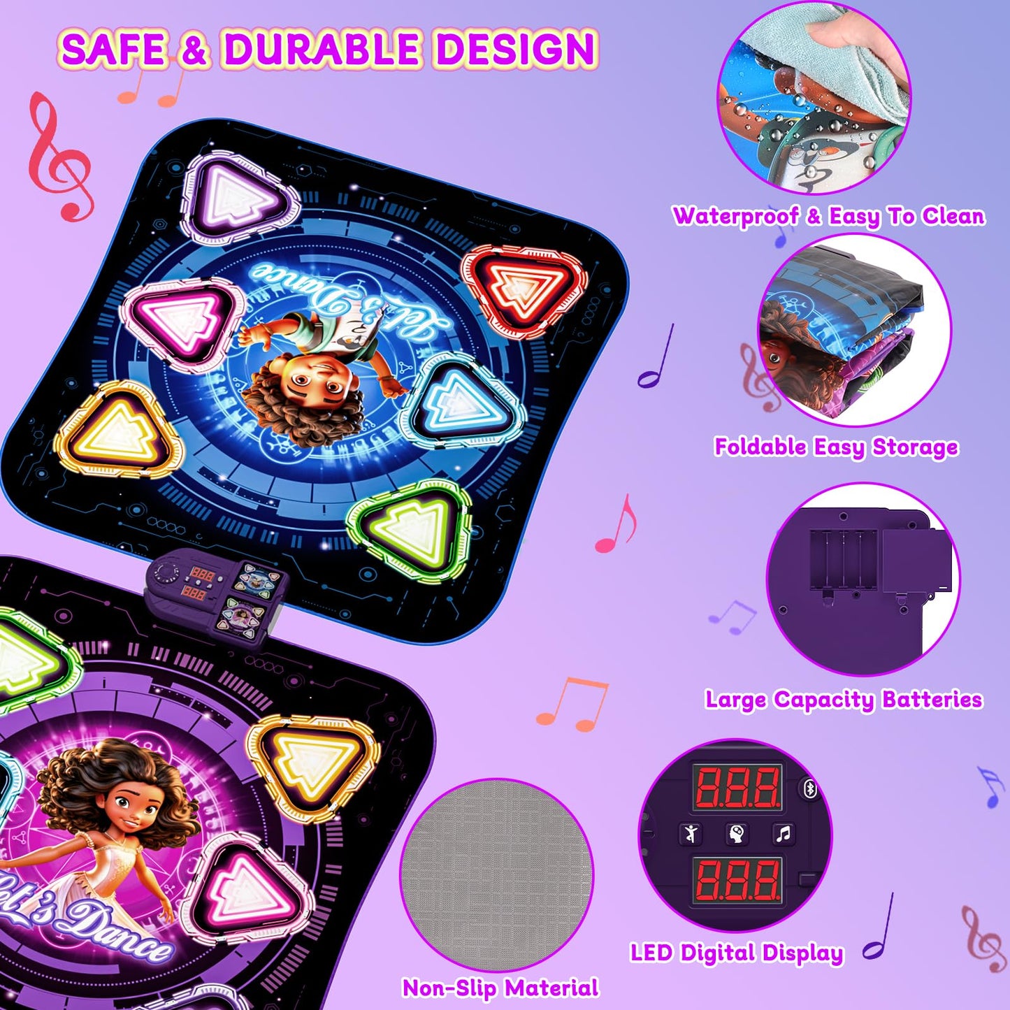 Upgraded Dance Mat For Kids, Single & Double Players Mode Electronic Dance Pad With Light-Up 12-Button Wireless Bluetooth 5 Game