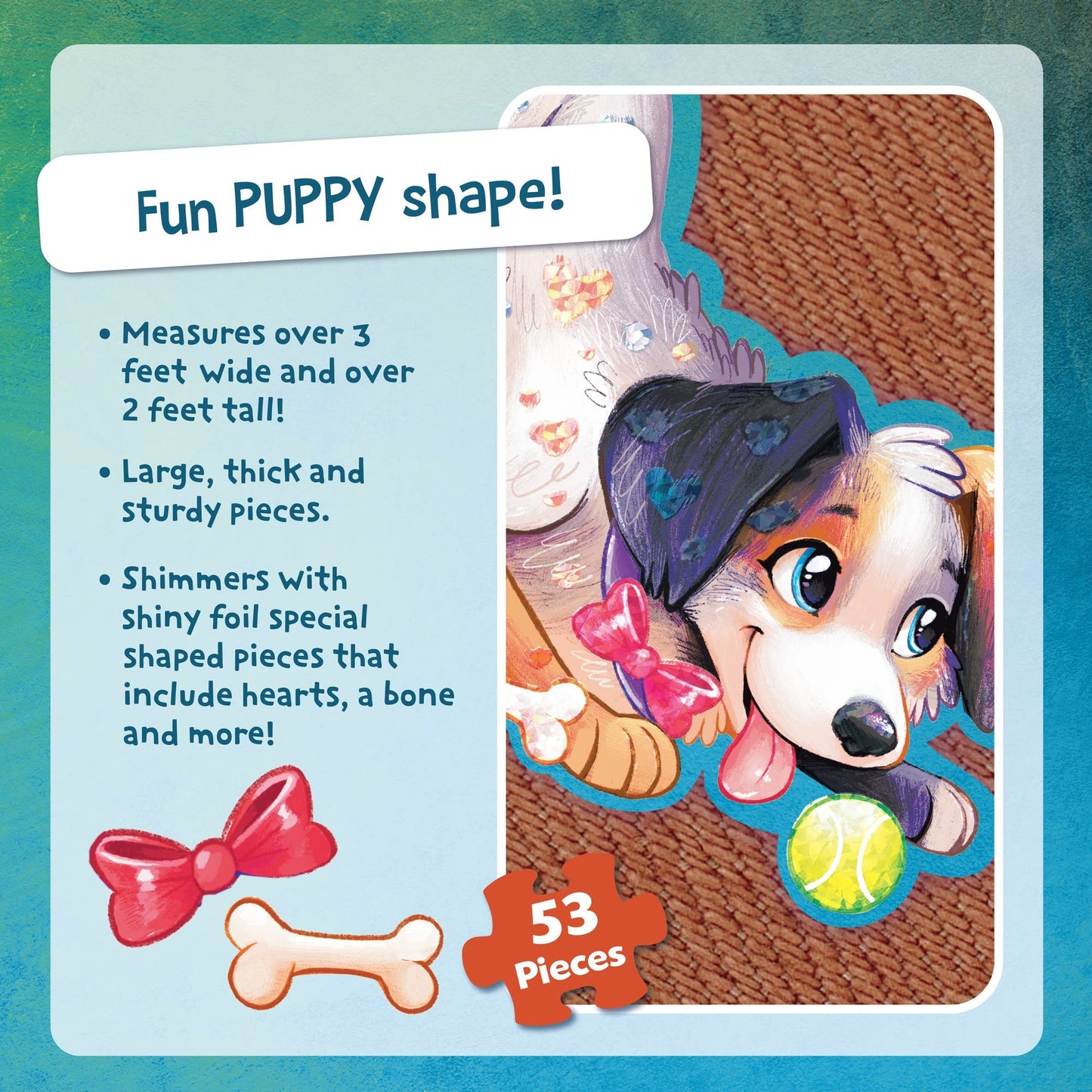 Peaceable Kingdom Shiny Puppy Floor Puzzle – 43-Piece Giant Floor Puzzle For Kids Ages 3 & Up – Fun-Shaped Puzzle Pieces – Great For Classrooms