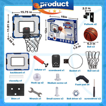 Indoor Basketball Hoop For Kids Age 5-10, With Electronic Scoreboard & 3 Balls - Over The Door Mini Hoop For Boys' Birthday & Christmas Gifts