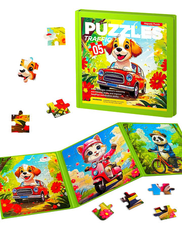 Magnetic Puzzles for Kids Ages 4-8, 3 in 1 Toddler Travel Puzzles, Animal Car Activities Toy for Boys Girls 4-6, Preschool Learn