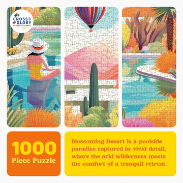 Cross & Glory - Blossoming Desert: Poolside Paradise - 1000 Piece Jigsaw Puzzle for mature-themeds | Vibrant Colors | Satin Finish | 20x27 Inches | mature-themed Challenge