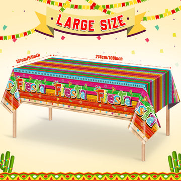 Jectivs 6-Piece Mexican Fiesta Plastic Tablecloth Set, Rectangular, 54 X 108 Inch, All-Season, Waterproof, Durable, For Party, B