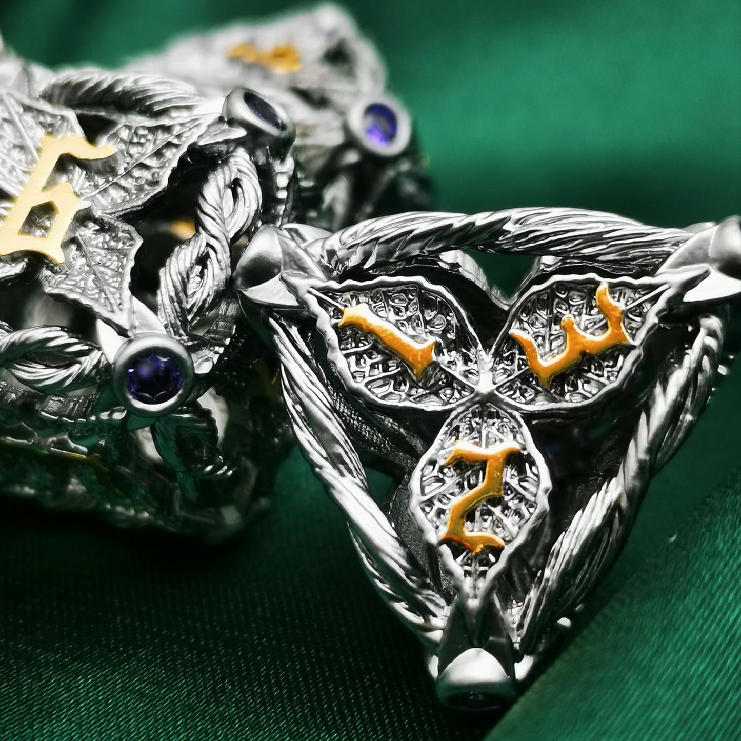 Mjdiceok Hollow Magic Vine Leaf Dnd Dice Set Metal Dice Set 7 Role Playing Dice D&D Dungeons And Dragons Dice (Gray + Purple Gem