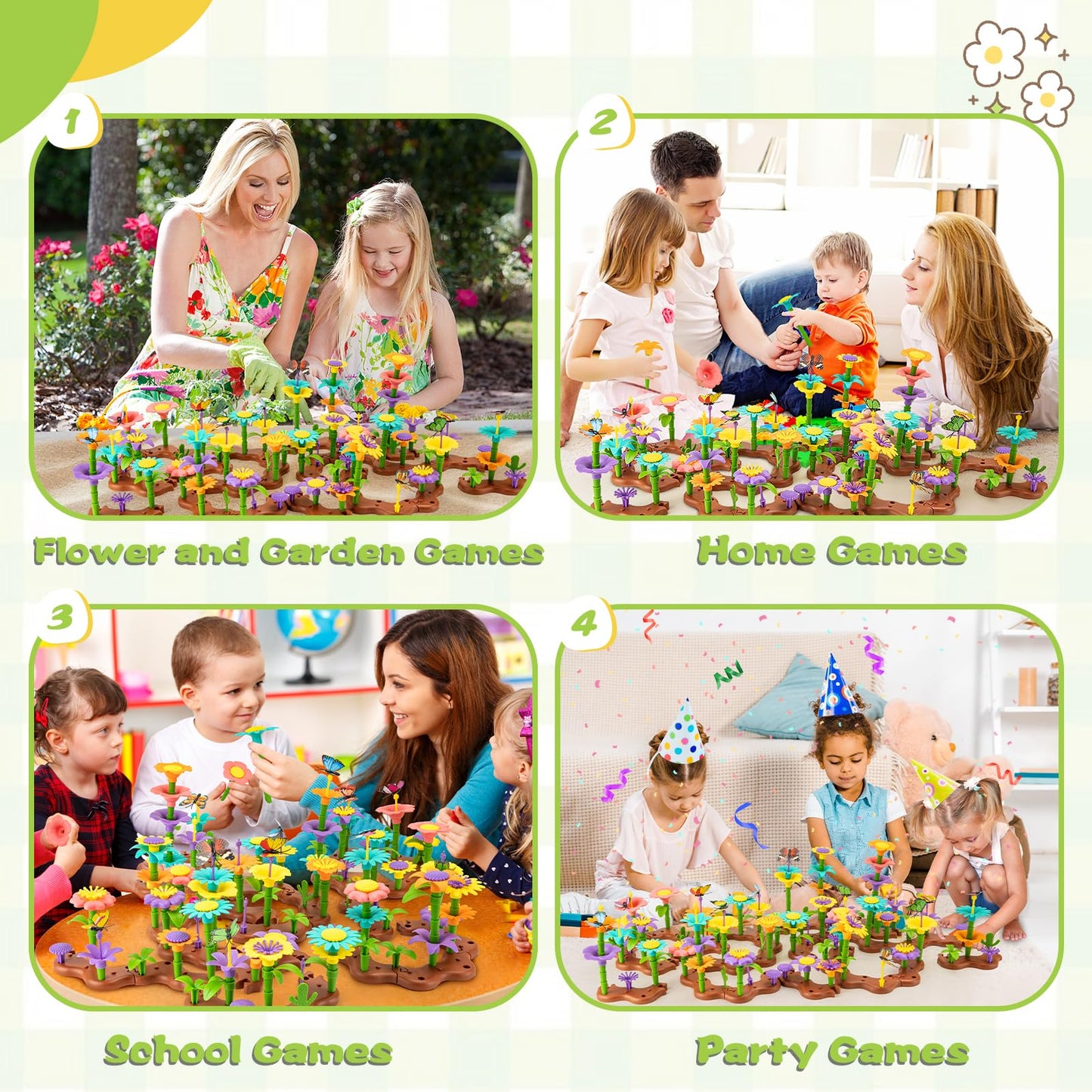 Funsland Kids Garden Toys For 3 4 5 6 7 Years Old - 272 Pcs Flower Building Set For Toddler Girl Toys