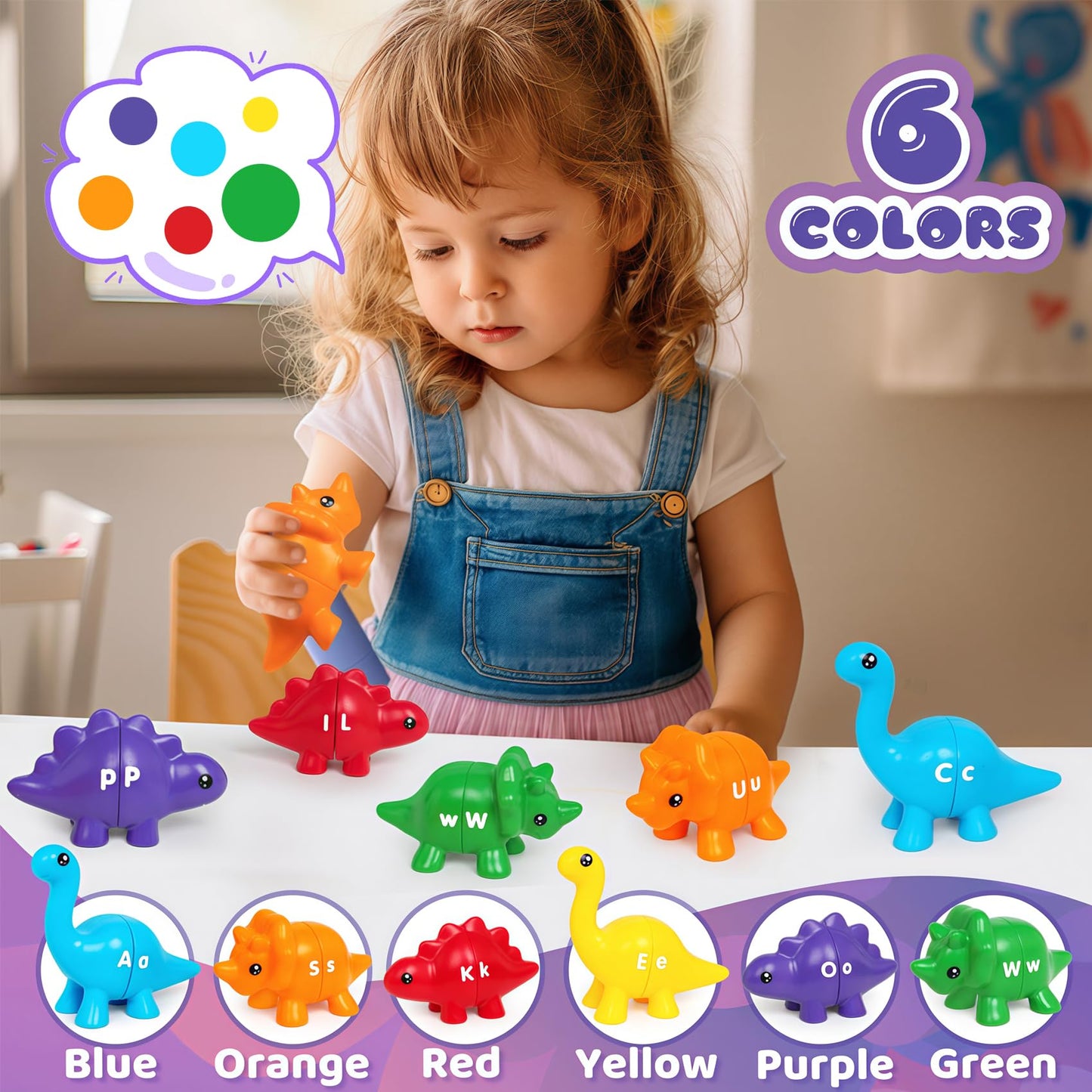 Cztcdp Abc Dinosaur Learning Toys For Toddlers Double-Sided Dinosaurs Matching Game Fine Motor Skills Sensory Toy,13Pcs Montesso
