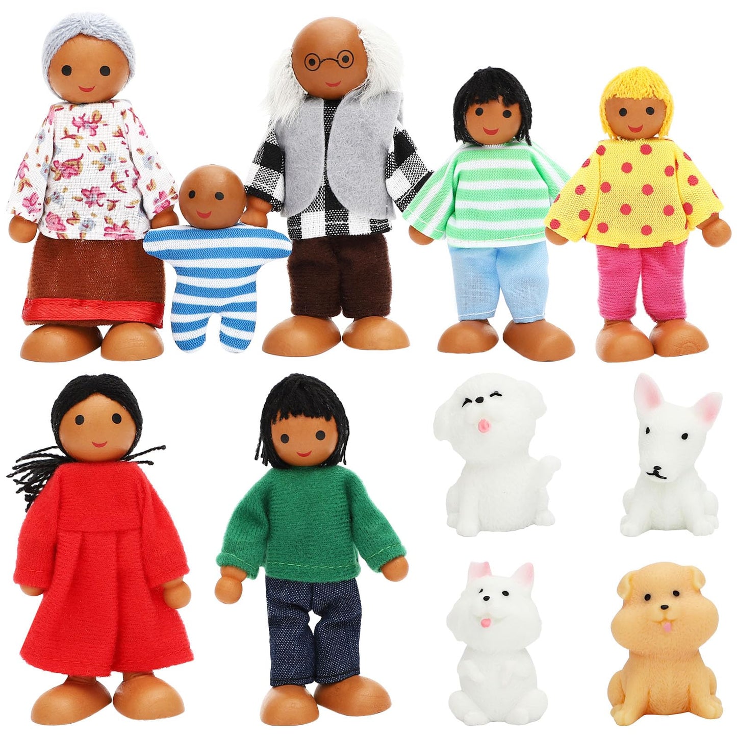 ONEST 11 Pieces Wooden Dollhouse Family Set Mini People Figures Sets Dollhouse Dolls Wooden Doll Family Pretend Play Figures Acc