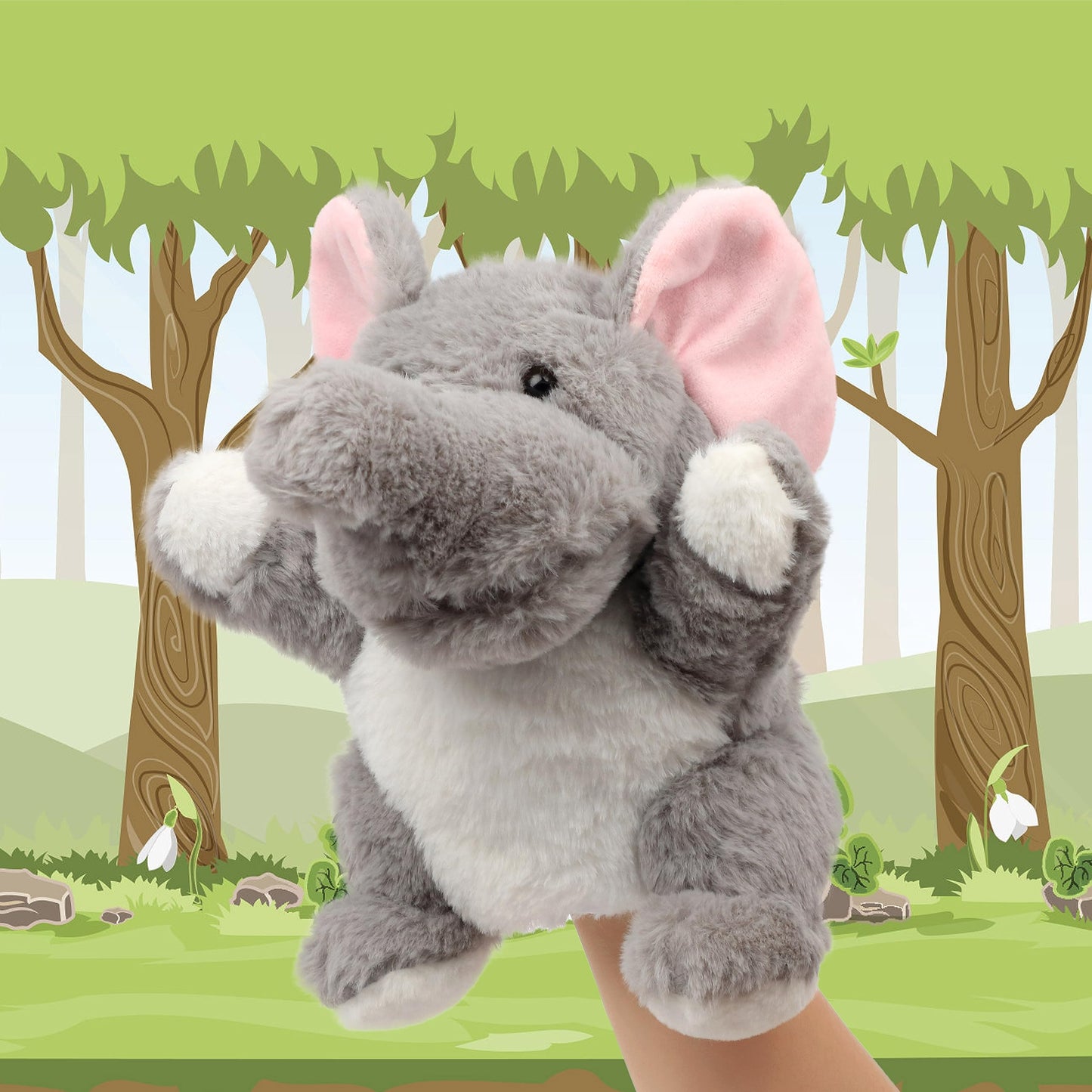 Cuteoy Plush Elephant Hand Puppet Stuffed Animal Toy Open Movable Mouth Creative Role Play Storytelling Plushies Gifts For Kids