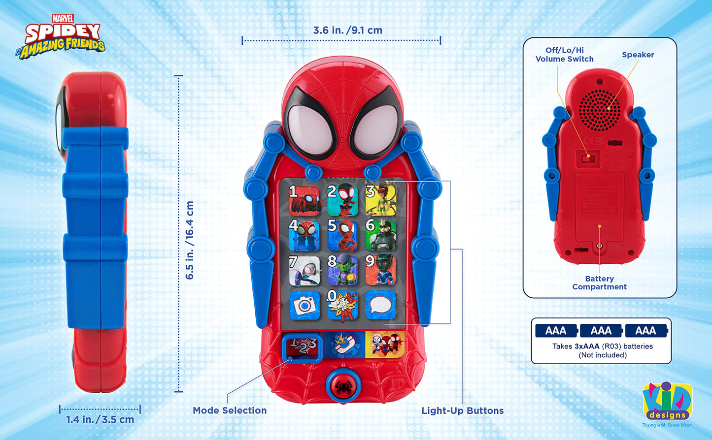 eKids Spidey and His Amazing Friends Toy Phone for Toddler with Built-in Preschool Learning Games, Educational Toys for Activiti