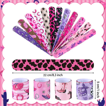 Junkin 48 Pcs Western Cowgirl Party Favors Birthday Decorations Pink Disco Cowgirl Slap Bracelets Kids Horse Birthday Party Good