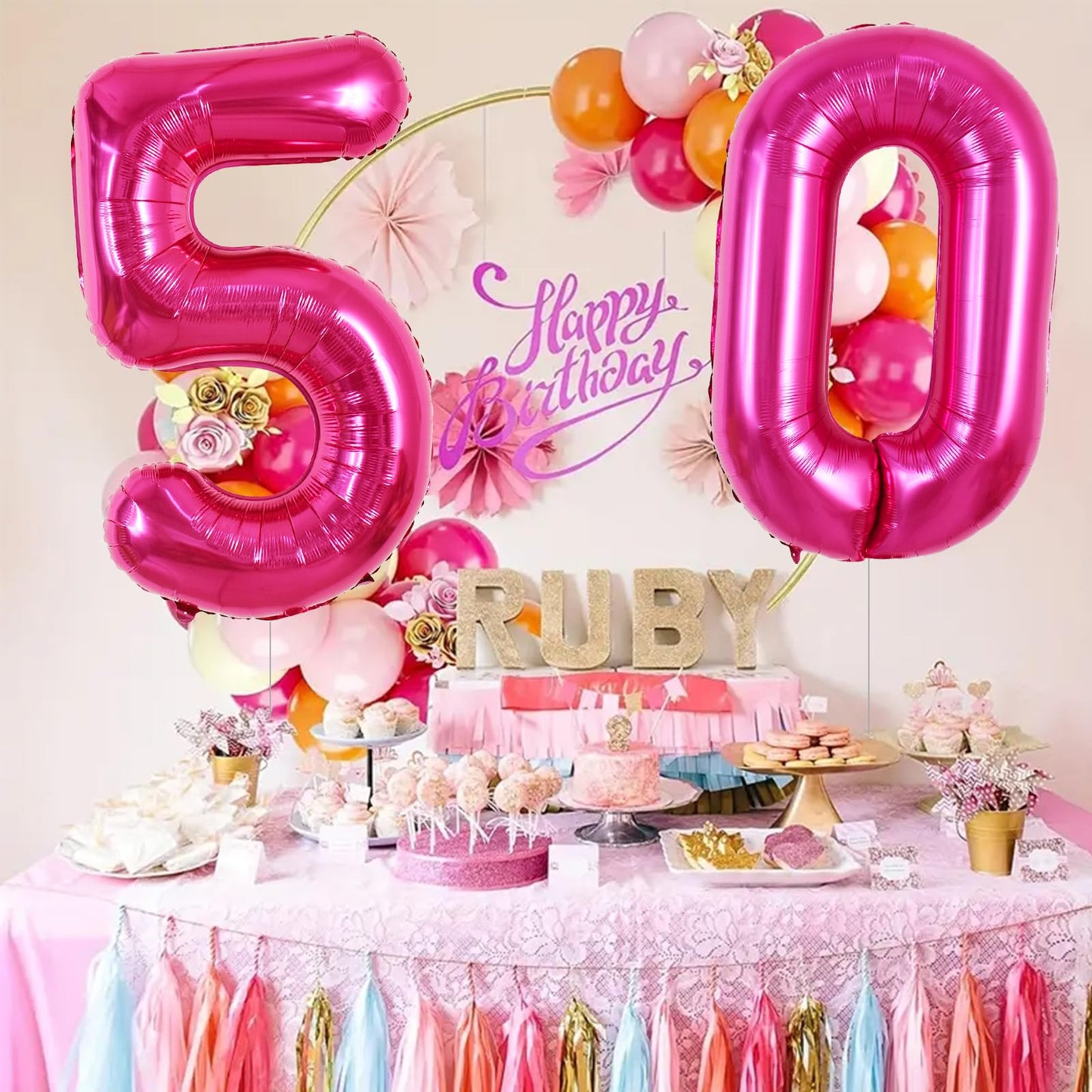 Toniful 40 Inch Hot Pink Large Numbers Balloon 0-9 Birthday Party Decorations,Foil Mylar Big Number 5 Balloon Digital 5 For Birt