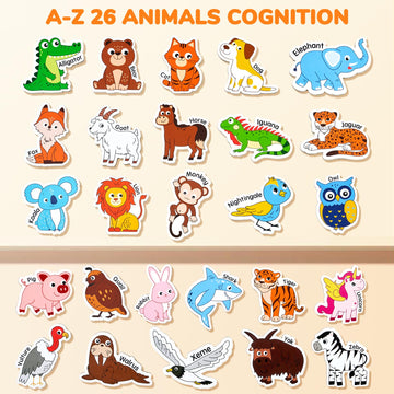 Joycat Wooden Magnets For Kids – 26 Cute A-Z Animals Fridge Magnets For Toddlers, Large Magnetic Animal Refrigerator Toys, Fun Educational Learning Gifts For Toddlers 2 3 4 5 Years Old