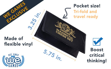 WE Games Mini Magnetic Travel Chess Set - 6-Inch Foldable Board, Durable Vinyl Pieces, Gold Logo, Model 10-0006
