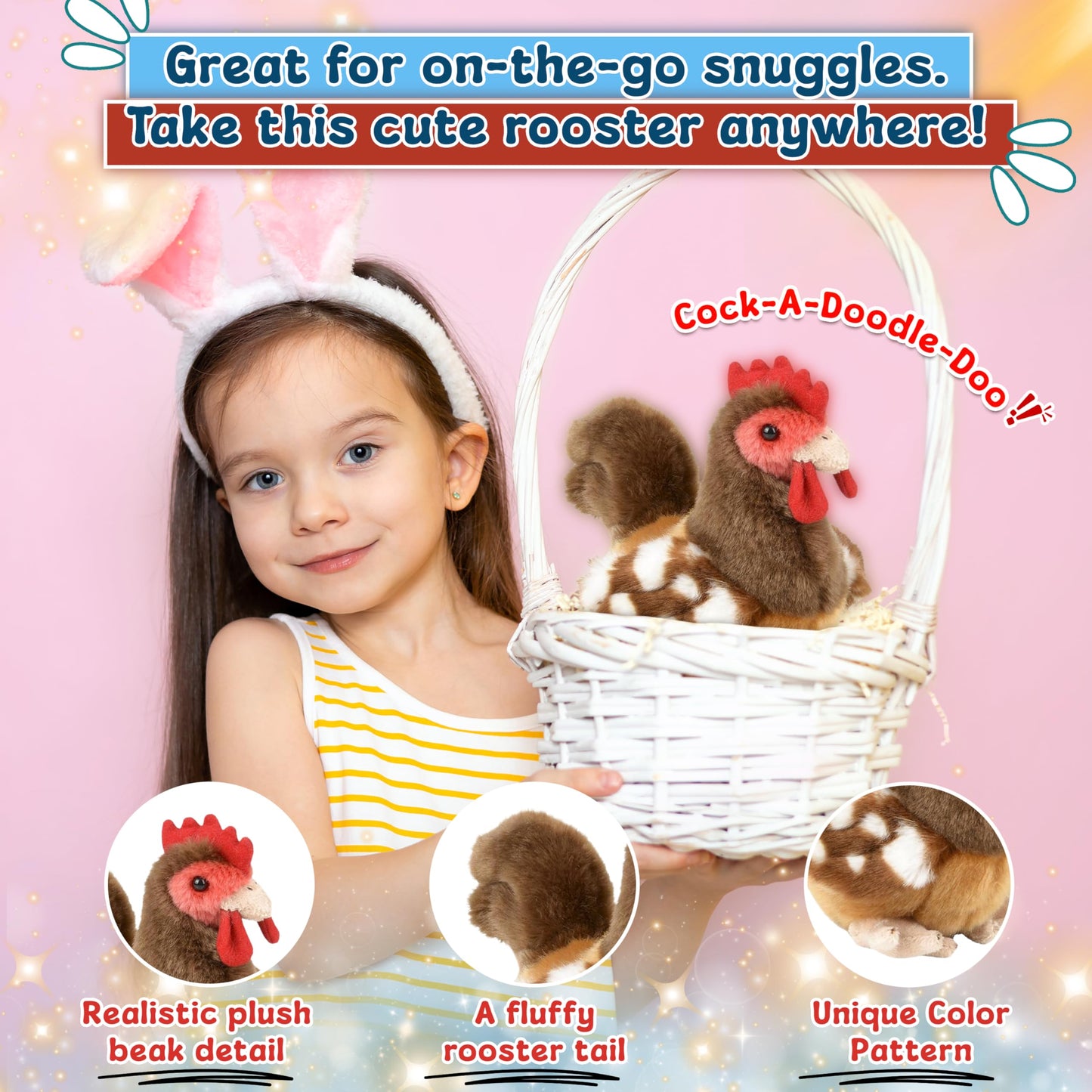 Forest & Twelfth 6'' Stuffed Rooster, Soft Plush Toy, Cute Stuffed Animal For Boys And Girls, Realistic Looking Small Stuffed An