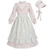 FCCAM Prairie Colonial Dress Girls Long Sleeve Pioneer Dress Costume Floral Pioneer Girl Laura Ingalls Wilder Pink L