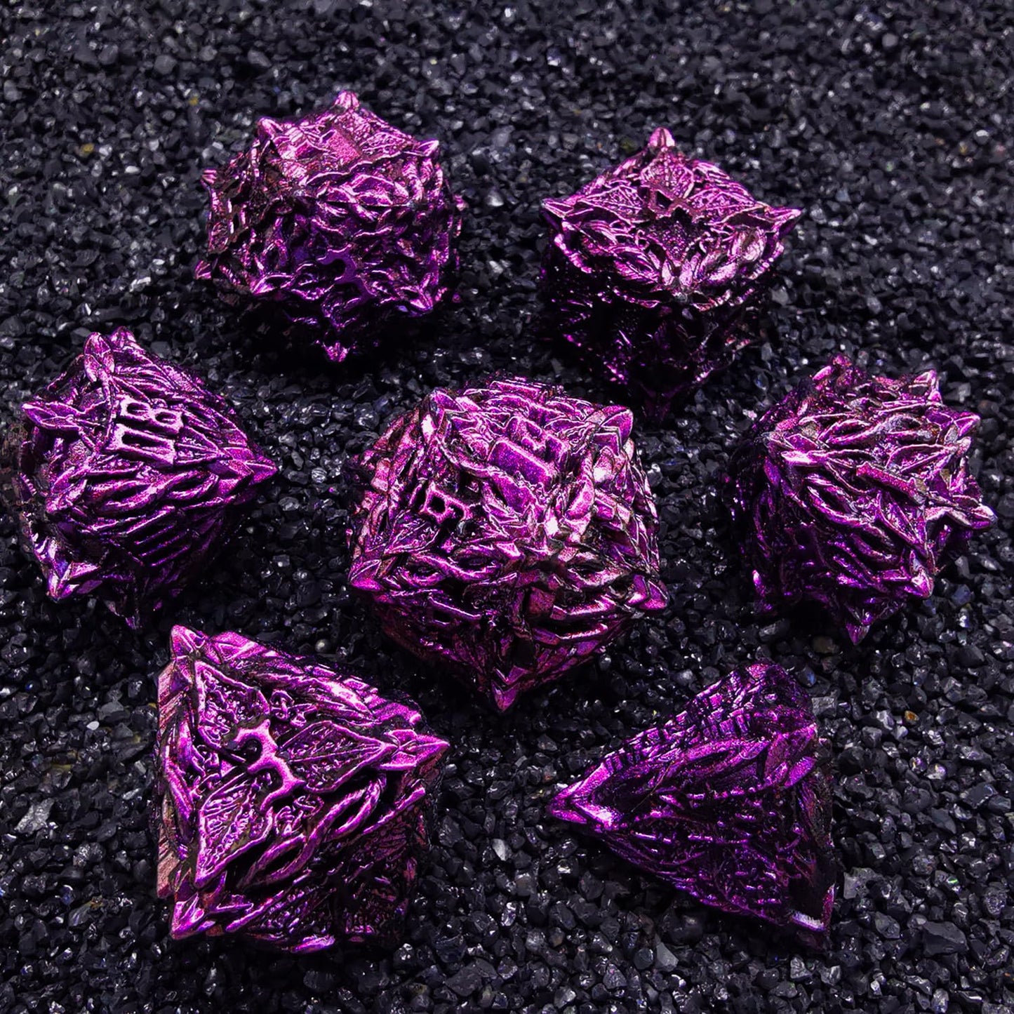 Mjdiceok Dnd Dice Vine Leaf Set Metal Dice 7 Role Playing Dice Polyhedral D&D Solid Dungeons And Dragons Dice (Purple Red)