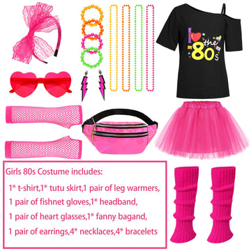 Girls 80S Costume Accessories Set Kids 80S Outfit Costume Halloween (6-7 Years)