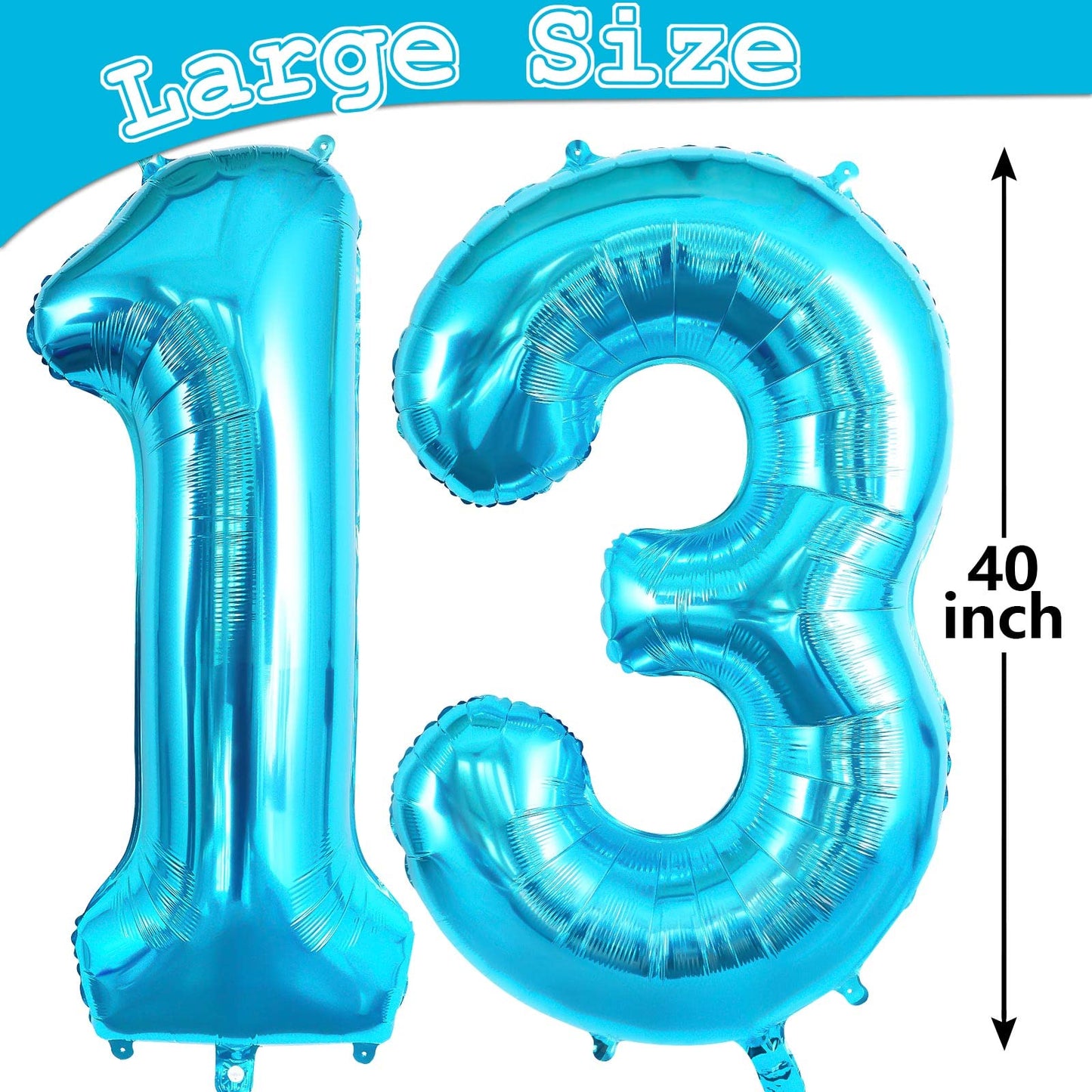 Blue 13 Balloon Numbers, Large 13 Or 31 Foil Balloons, Big Number Balloons 40 Inch For 13Th / 31St Birthday Party And Anniversar
