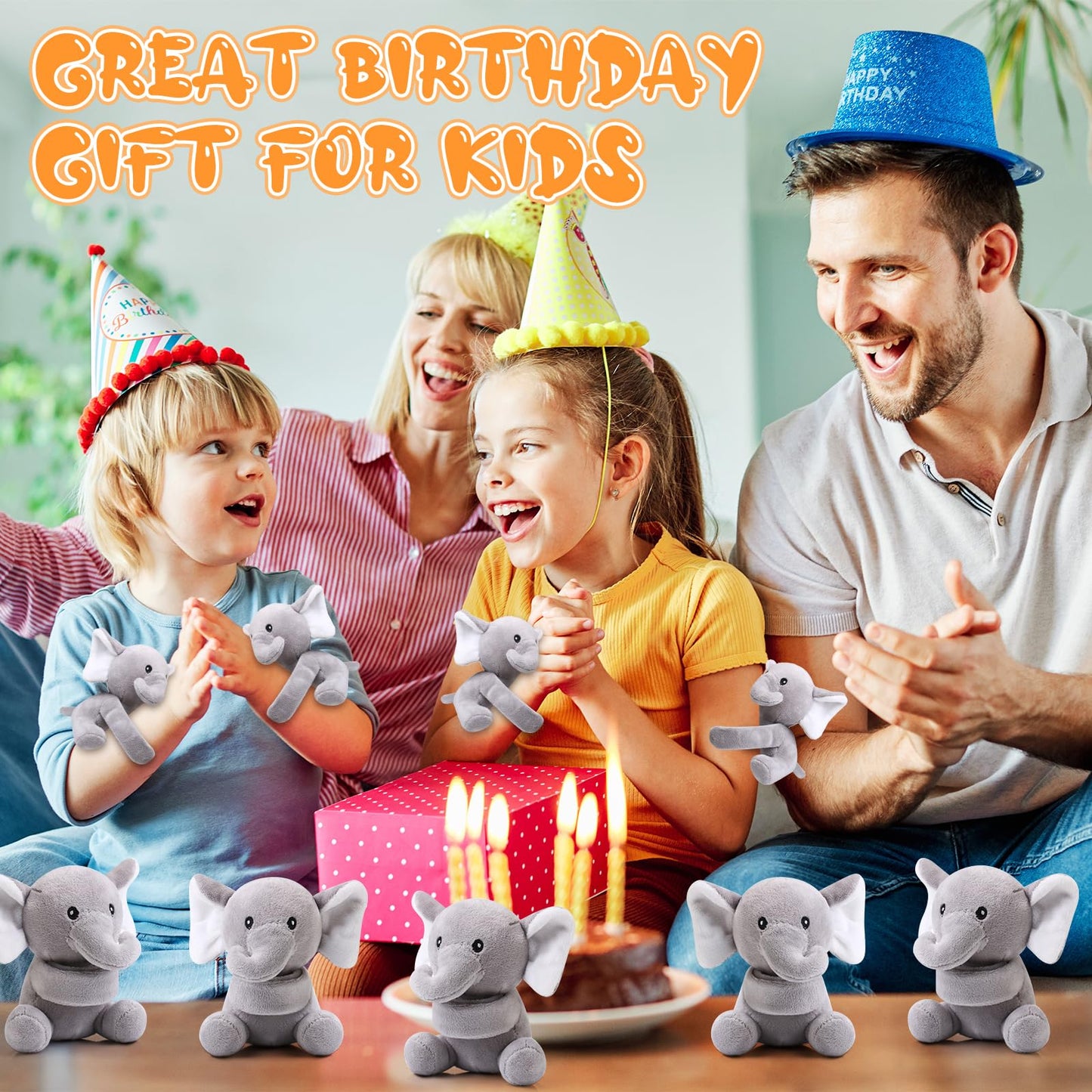 Ceenna 16 Pcs Valentine's Day Elephant Stuffed Animal Slap Bracelets Plush Elephant Slap Bracelets 8.66 Inch Gray Adorable Eleph