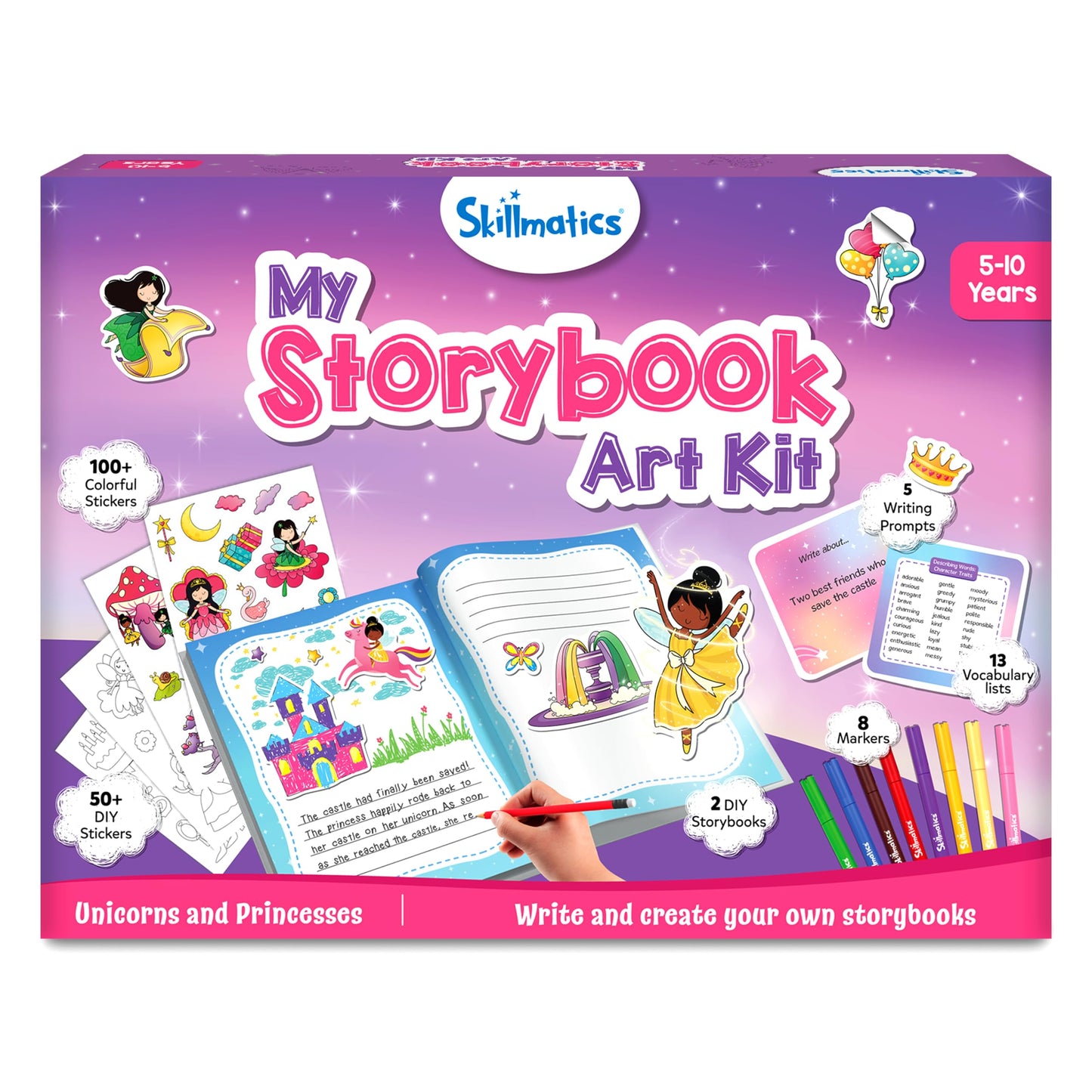 Skillmatics Storybook Art Kit - Unicorn & Princesses, Easter Basket Stuffers, Write & Create Fairytale Stories, Creative Activity For Girls & Boys, Gifts For Kids Ages 5, 6, 7, 8, 9, 10