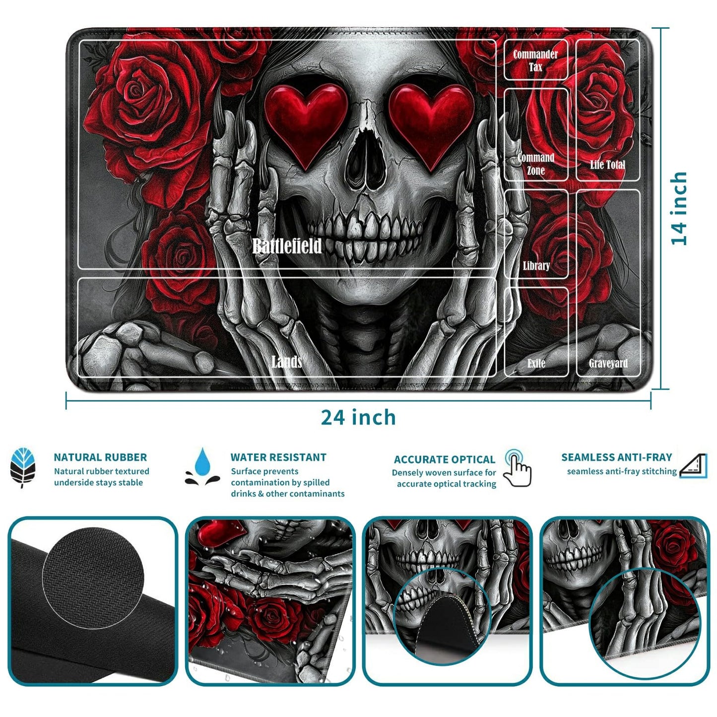 Rwutytiul Rose Girl Card Playmat 24 X 14 Inch With Playmat Tube Bag, Card Gameplay Playmat With Zones Commander Deck Board Mtg R