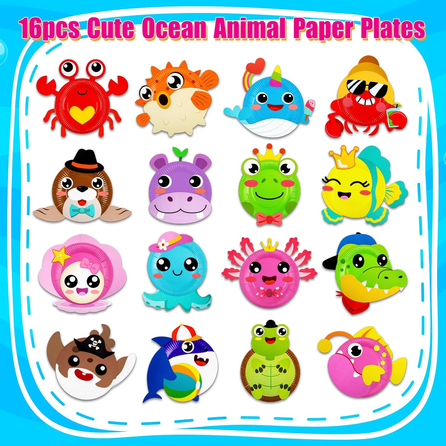 16 Pack Arts And Crafts For Kids, Toddler Crafts Ocean Animal Paper Plate Art Kit Gift For 3 4 5 6 Year Old Boys Girls Diy Craft