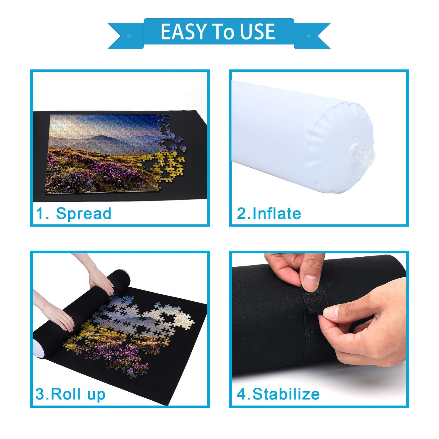 Becko Us Puzzle Mat Roll Up With Drawstring Storage Bag, Felt Rollup Mat For Easy Transport & Storage, Portable Puzzle Board Puzzles Saver Keeper For Jigsaw Puzzles Up To 1500 Pieces