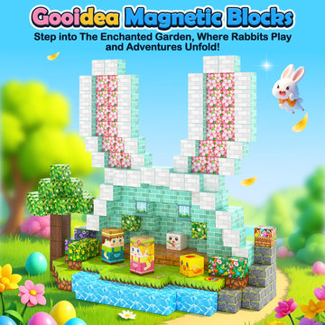 108PCS Magnetic Blocks Kids Magnet Toys, Large 1 inch Building Cubes with Puzzle Panel, Mine Magworld Easter Bunny Garden Buildi