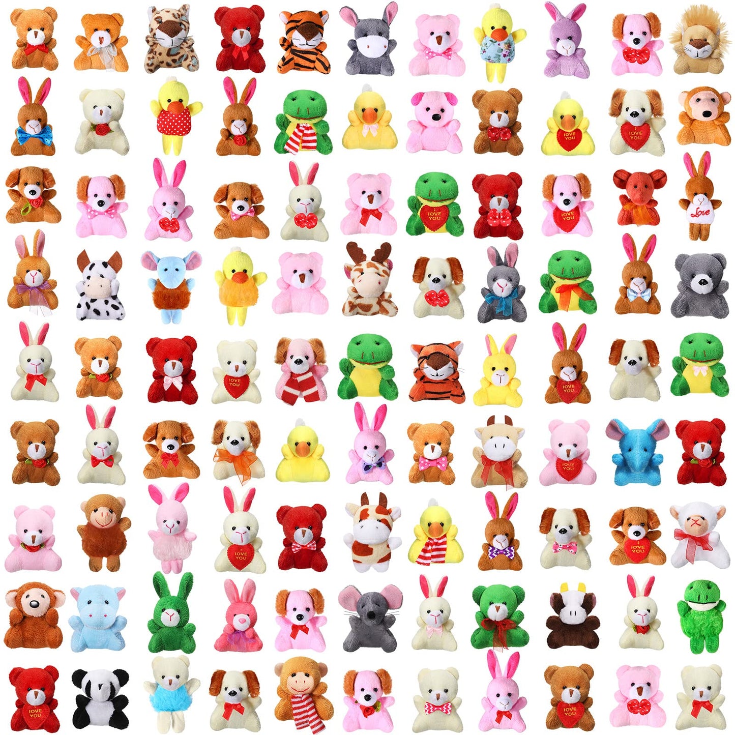 Zhanmai 100 Pcs Mini Plush Stuffed Animal Bulk Small Animal Toys Keychain Party Favors Easter Egg Stuff For Kids Birthday Valentine Carnival Classroom Prizes Gift Goodie Bag Filler(Cute Style)