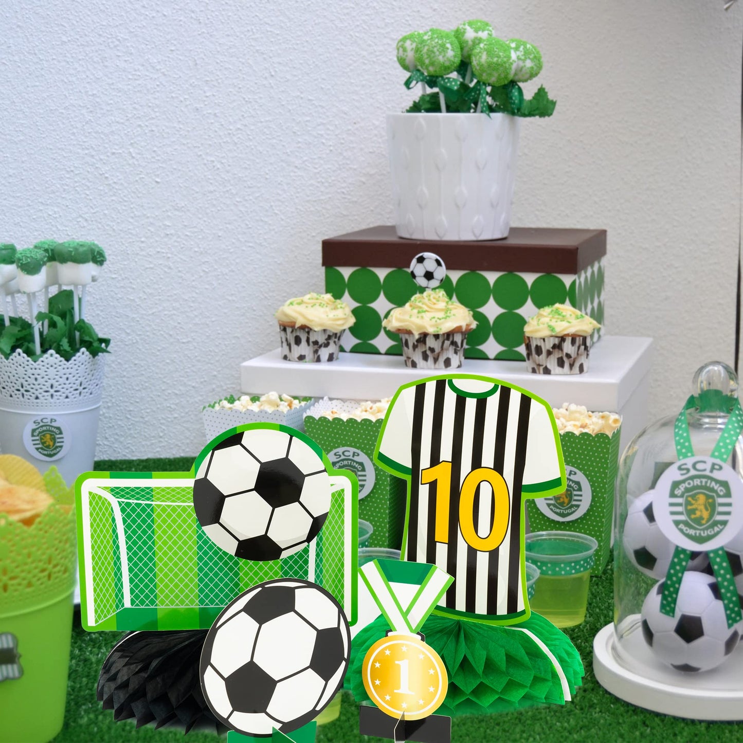 ANGOLIO 12PCS Black White Soccer Ball Honeycomb Decorations - 3D Football Theme Party Centerpieces for Kids Birthday, Table Topp
