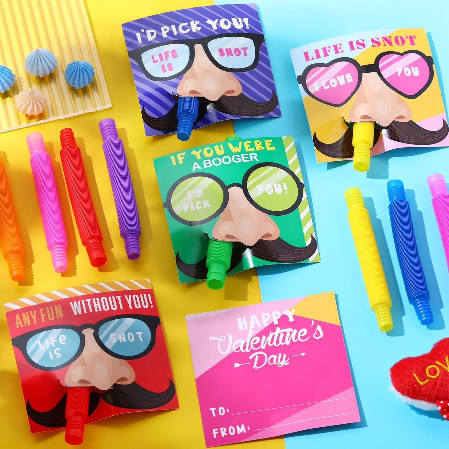 Pasimy 30 Sets Valentines Day Gifts Nose Picking Valentines Cards With Pop Tubes I Pick Your Nose Cards Exchange Party Supplies