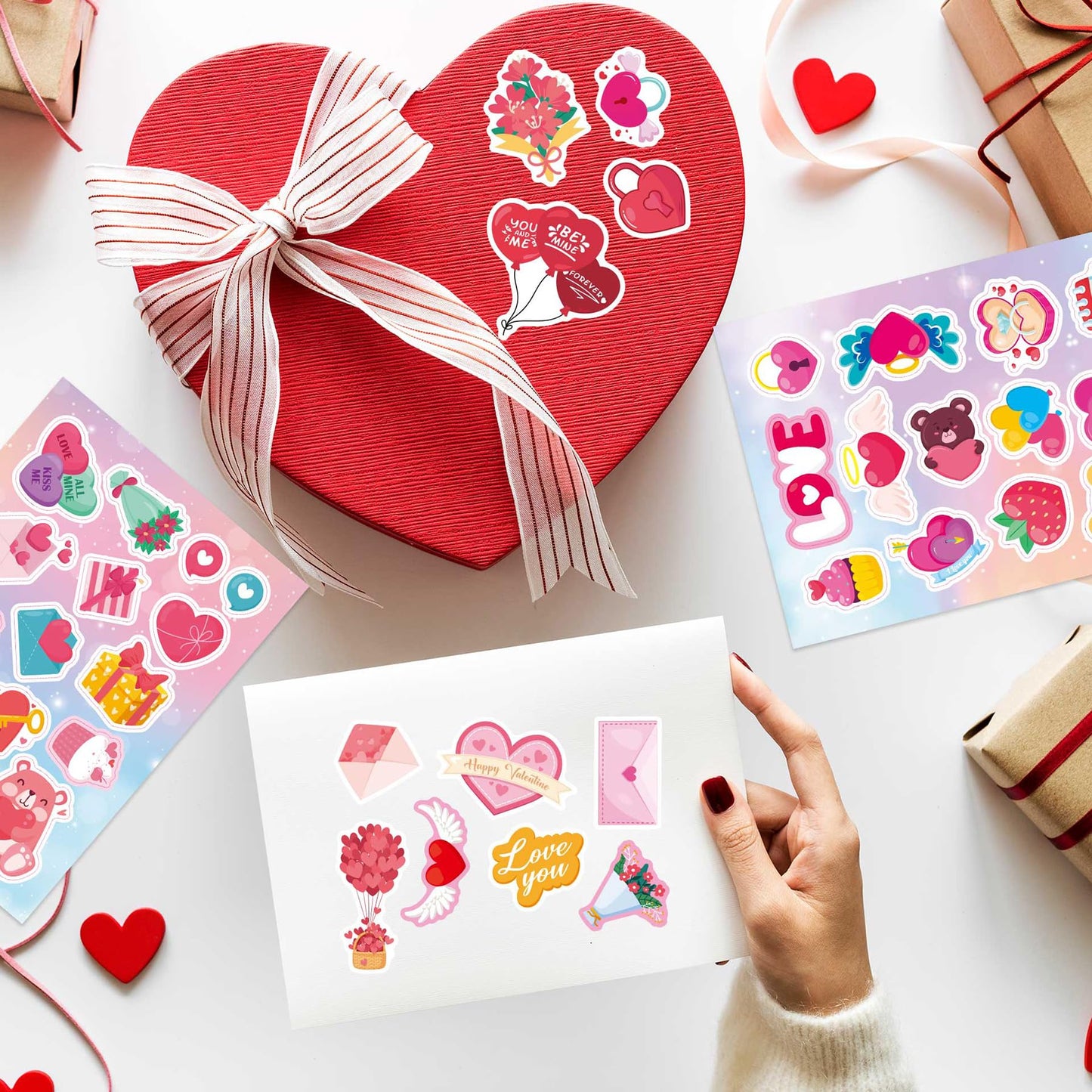 24 Sheets Valentine'S Day Stickers For Water Bottles Heart Stickers For Kids Valentine'S Day Gifts For Her Valentine'S Day School Activity Games Party Favors