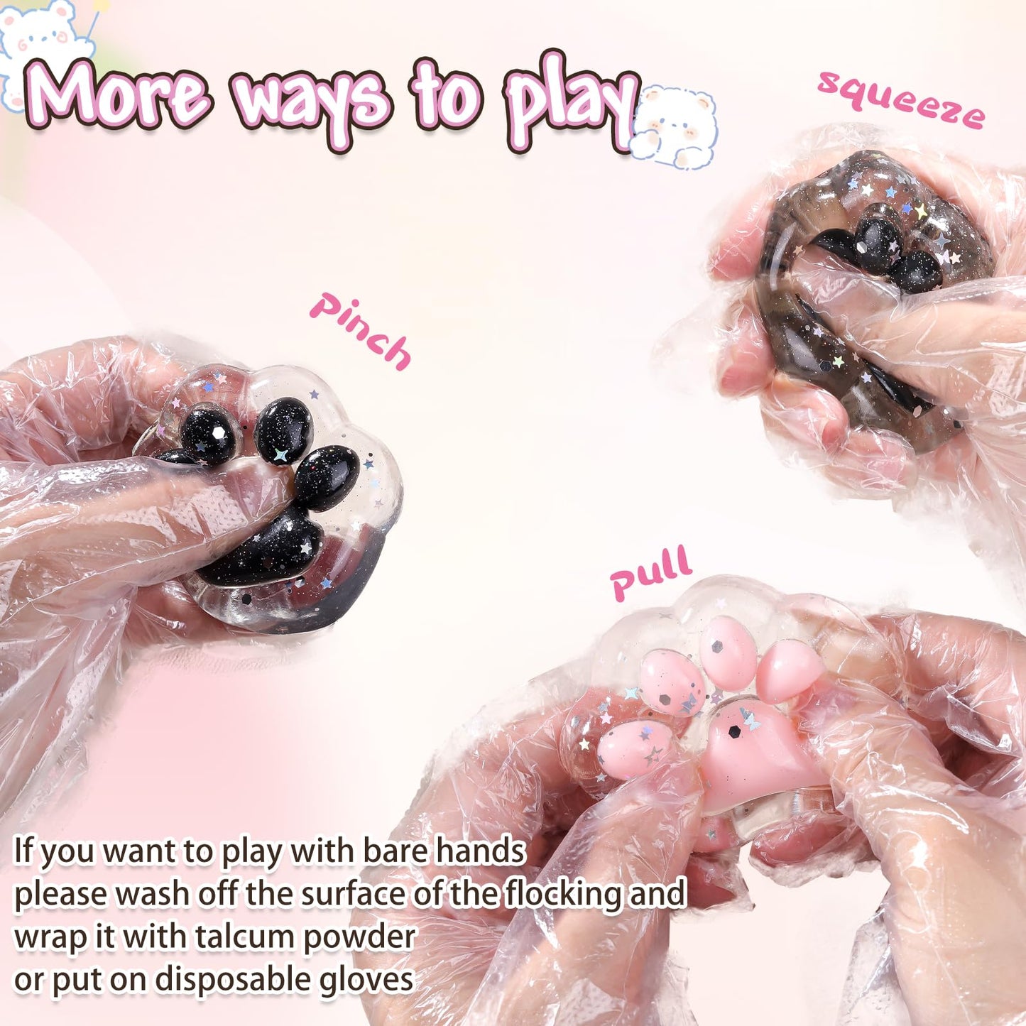 Anboor Cat Paw Squishies Squeeze Toys, Soft Stress Relief Sensory Toys Novelty Fidget Toy For Adults Teenage Party Favors (Black,White)