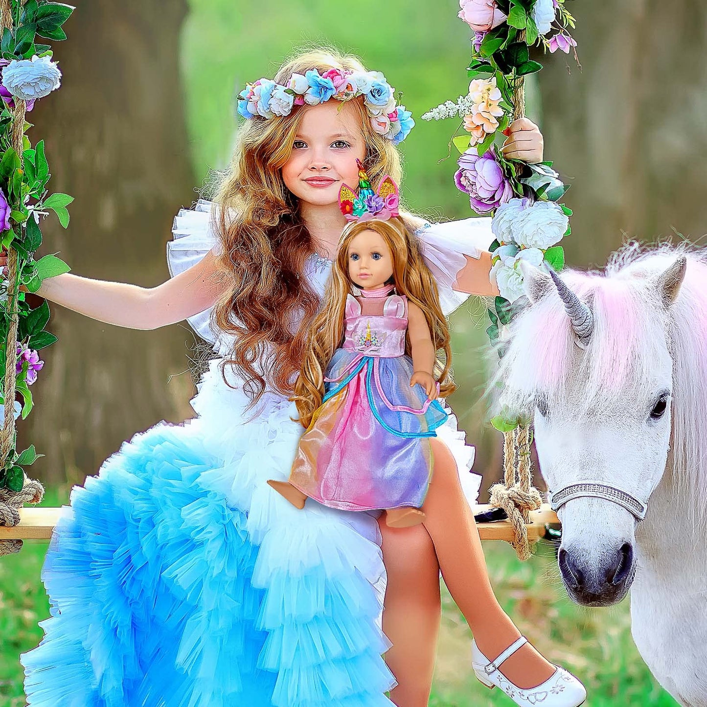 Wondoll 2-Sets 18-Inch Doll-Clothes Set - Unicorn Clothes With Hair Clip And Headband - Compatible With All 18 Inch Dolls Accessories For Kids
