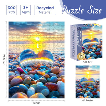 300 Piece Puzzles for mature-themed Love Pebbles Theme Jigsaw Puzzles 300 Pieces for mature-themeds Kids Senior Sunset Beach Jigsaw Puzzles Challenging Family Fun Puzzle Activity Game Gift 20.5 X 15 in