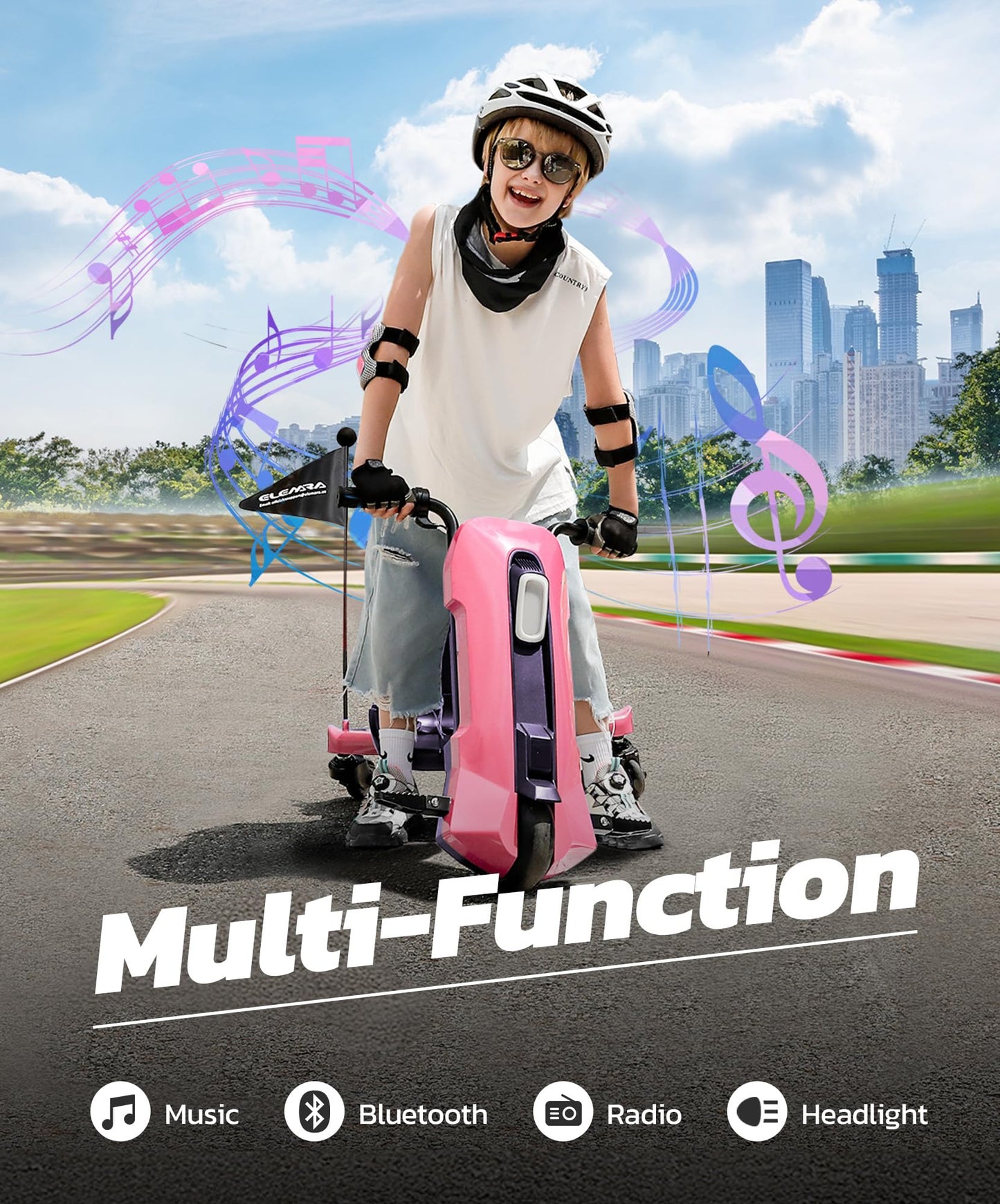 ELEMARA Drift Cart - 12V Electric Kart, Adjustable Seat, 5 MPH, Pink, 41"x22.2"x22.2", Kids Ride On Toy with LED Lights & Bluetooth