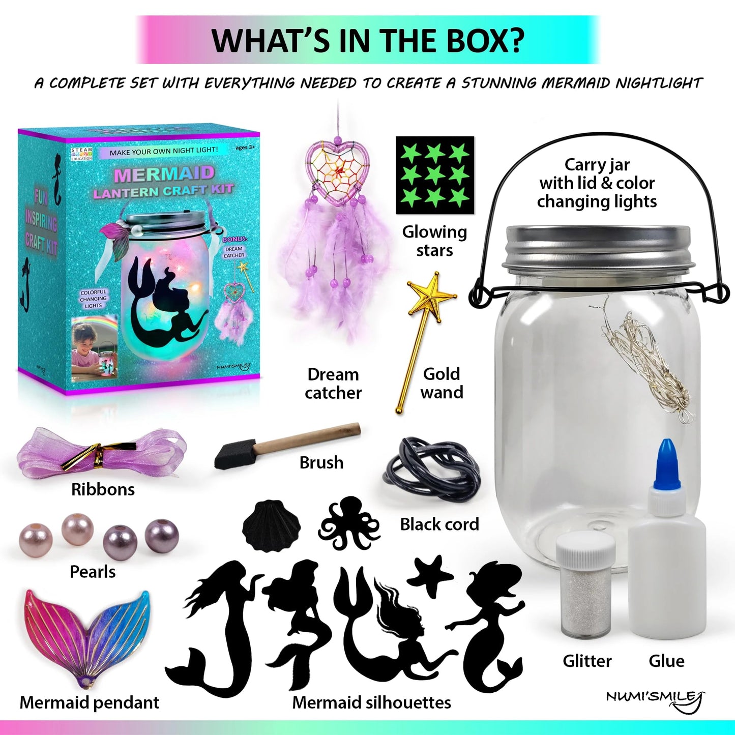Mermaid Toy Lantern Night Light Craft Kit, Birthday Gifts For Kids, Diy Mermaids Arts And Crafts, Gift For Girls Ages 3 4 5 6 7 8-12 Years, Stem Toys